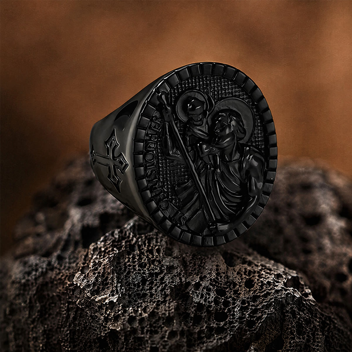 St. Christopher Round Ridged Border Signet Ring: Timeless Emblem of Unshakable Sacred Faith