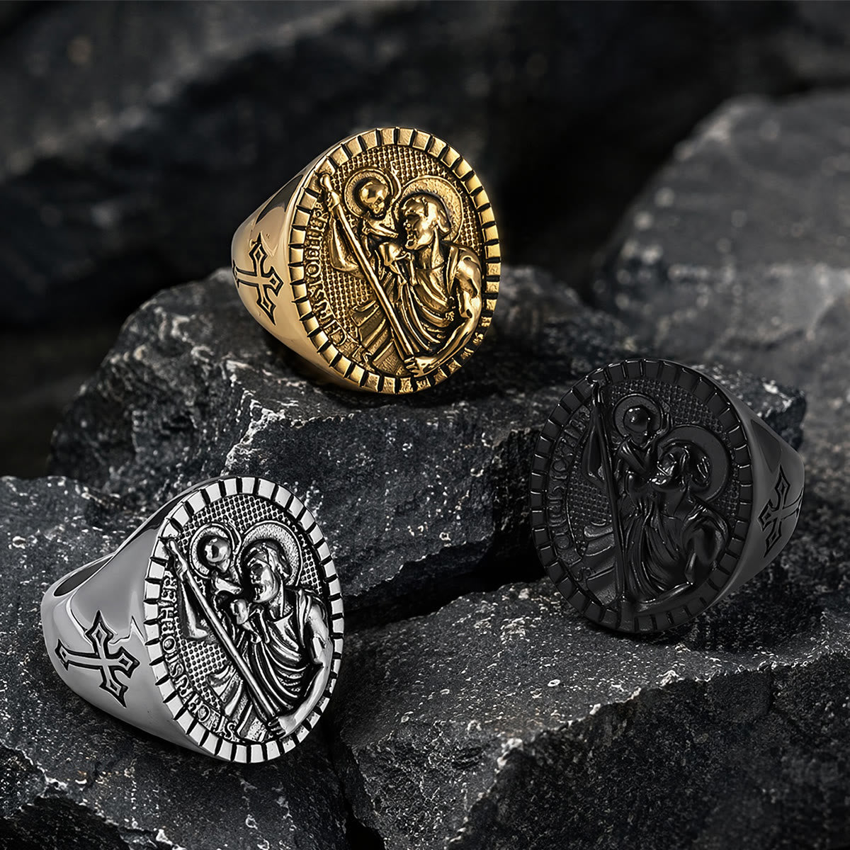 St. Christopher Round Ridged Border Signet Ring: Timeless Emblem of Unshakable Sacred Faith
