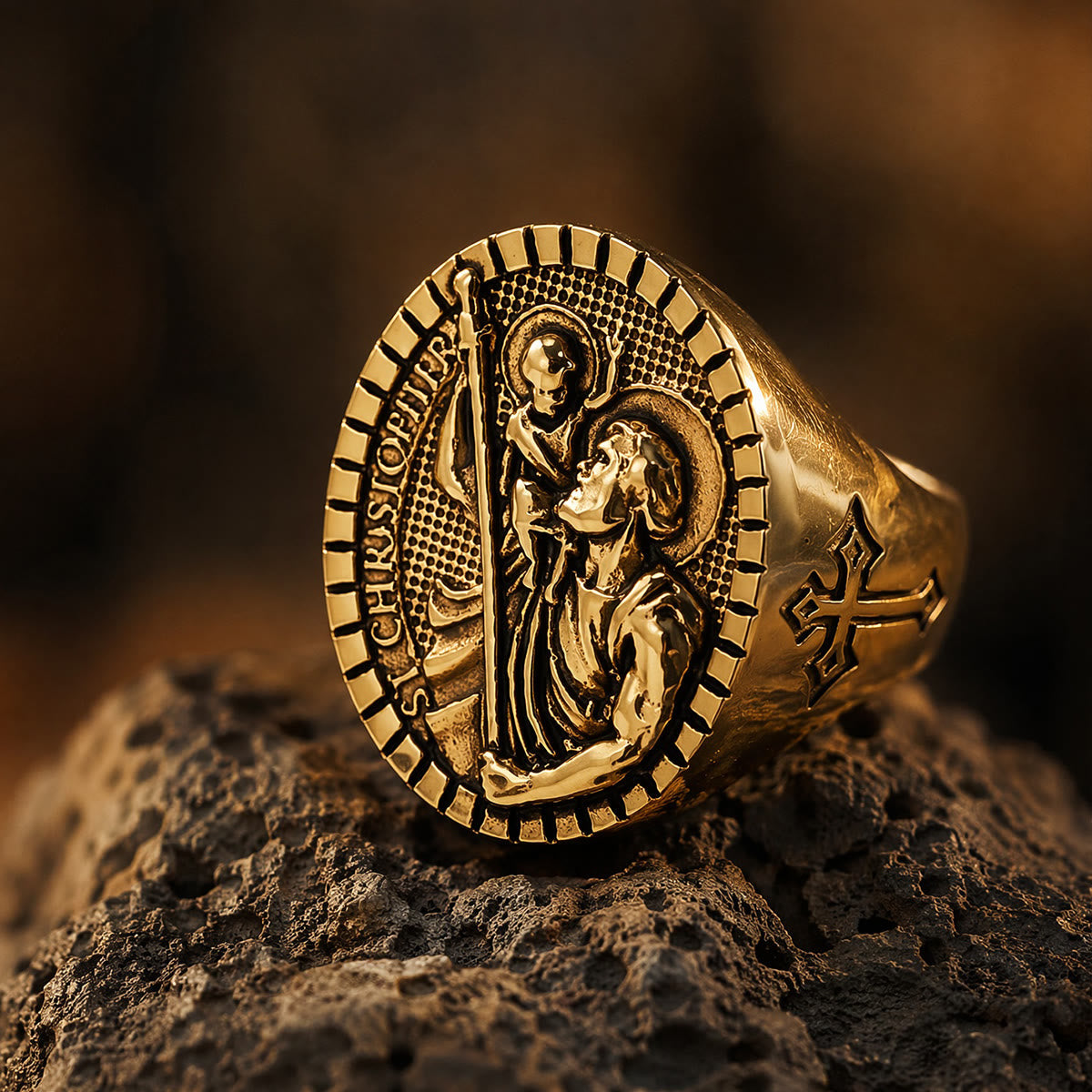 St. Christopher Round Ridged Border Signet Ring: Timeless Emblem of Unshakable Sacred Faith
