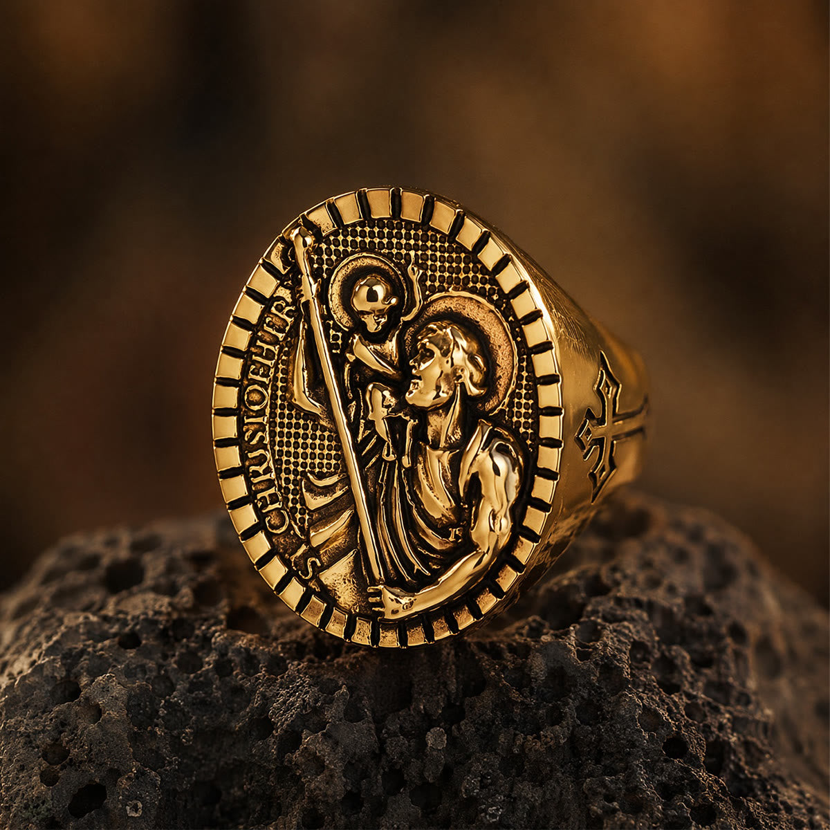 St. Christopher Round Ridged Border Signet Ring: Timeless Emblem of Unshakable Sacred Faith