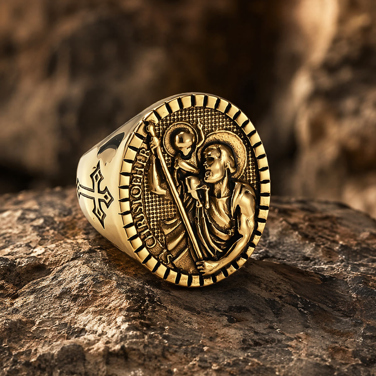 St. Christopher Round Ridged Border Signet Ring: Timeless Emblem of Unshakable Sacred Faith