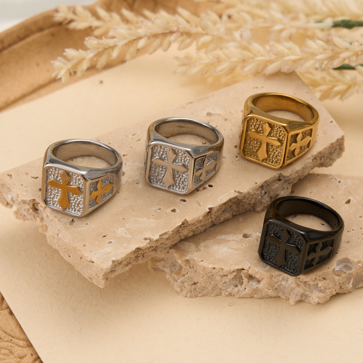 Dual Side Square Panel Solid Cross Signet Ring: Timeless Emblem of Unshakable Sacred Faith