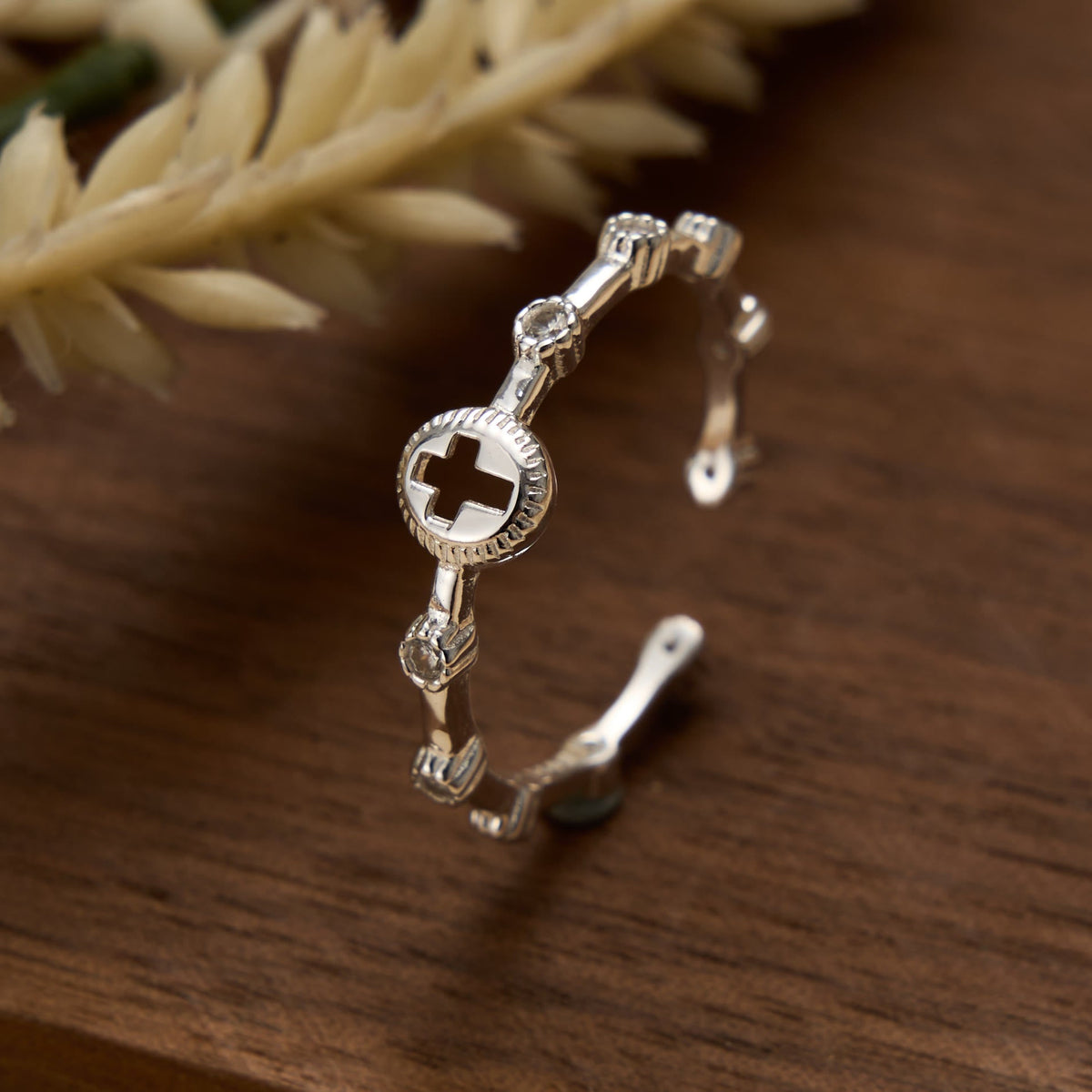 Sterling Silver Hollow Cross Open Adjustable Ring: Timeless Emblem of Unshakable Sacred Faith
