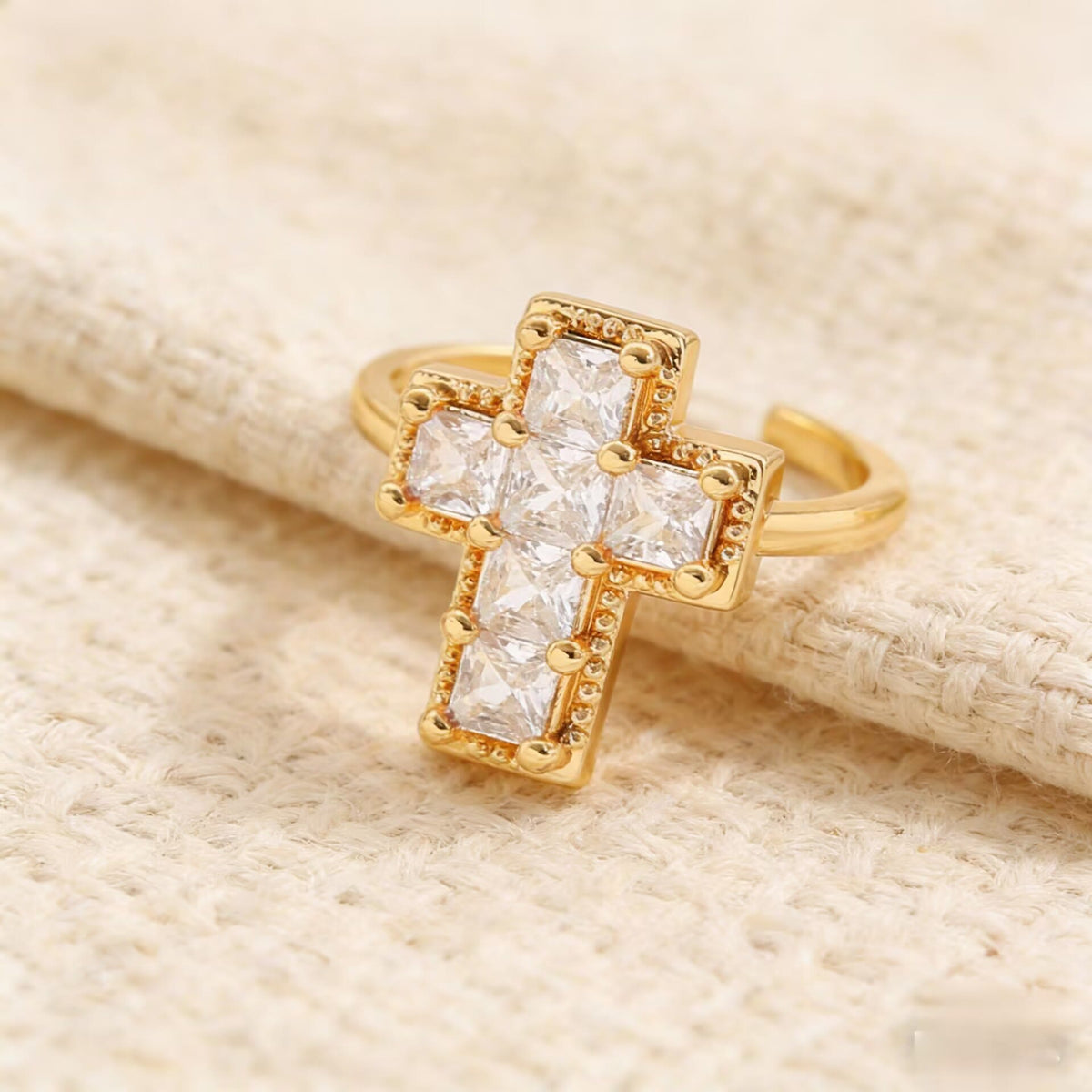 Multi-Tone Framed Cross Adjustable Faith Ring: Timeless Emblem of Unshakable Sacred Faith