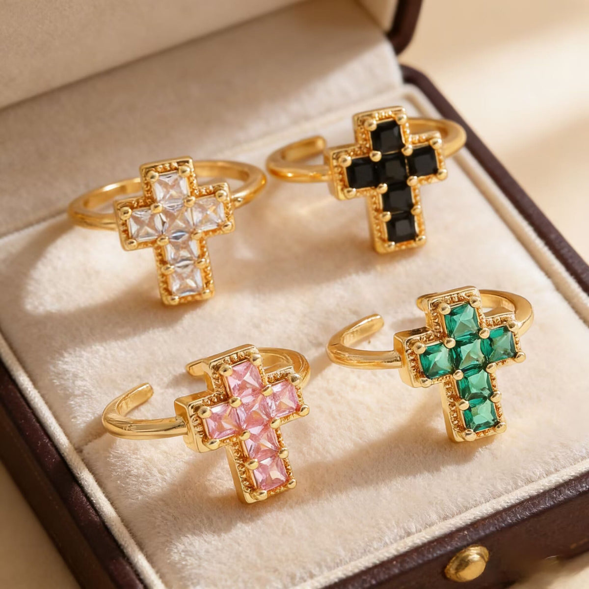 Multi-Tone Framed Cross Adjustable Faith Ring: Timeless Emblem of Unshakable Sacred Faith