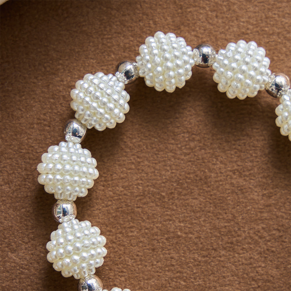 Pearl Cluster Bead Cord Pocket Rosary With Engraved St.Benedict Key Pendant