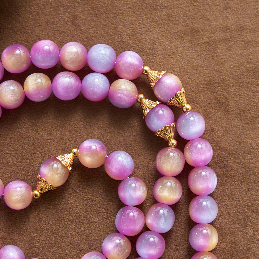 Gradient Iridescent Cat’s Eye Bead Crucifix & Arched Our Lady Prayer Rosary