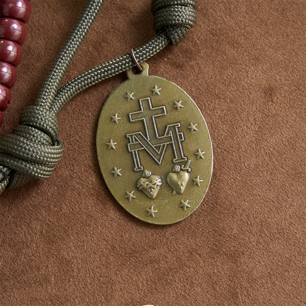 15 Decade Paracord Brown Barrel Bead Miraculous Medal Triple Panel Crucifix Rosary