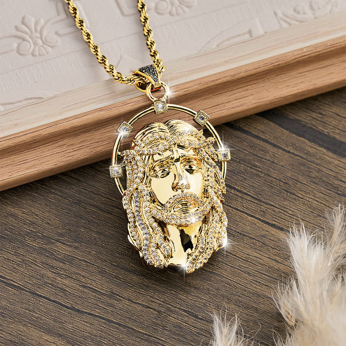 Oval Rhinestone Halo Holy Face Pendant Multiple Style Link Chain Necklace: Timeless Emblem of Gentle Heavenly Guardianship