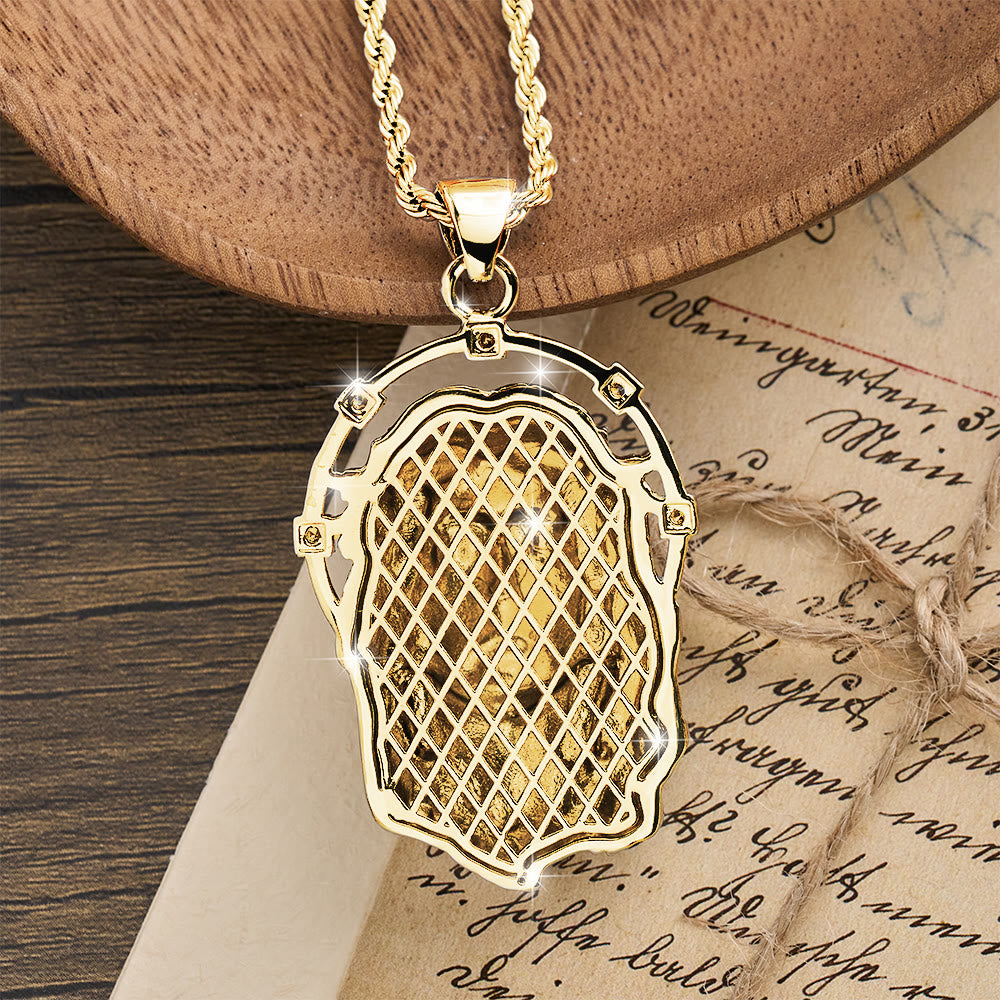 Oval Rhinestone Halo Holy Face Pendant Multiple Style Link Chain Necklace: Timeless Emblem of Gentle Heavenly Guardianship