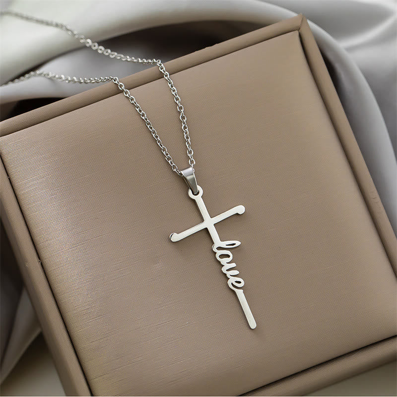 Multi Style Cursive Faith Word Integrated Cross Pendant Thin Link Chain Necklace: Timeless Emblem of Gentle Heavenly Guardianship