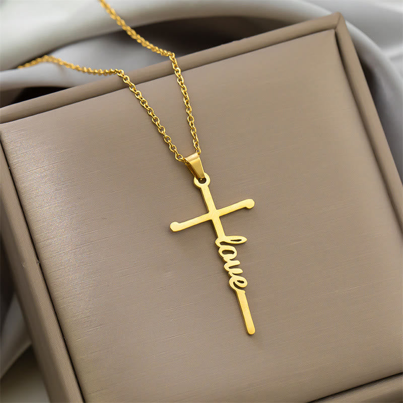 Multi Style Cursive Faith Word Integrated Cross Pendant Thin Link Chain Necklace: Timeless Emblem of Gentle Heavenly Guardianship