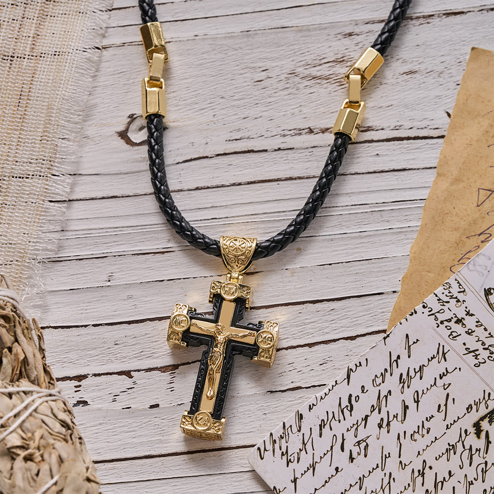 Luxury Style Crucifix Jesus Cross Black-gold Alloy Pendant Necklace