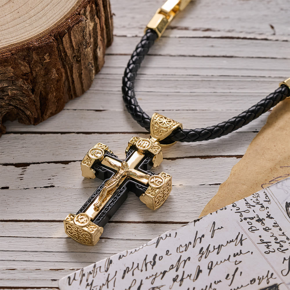 Luxury Style Crucifix Jesus Cross Black-gold Alloy Pendant Necklace