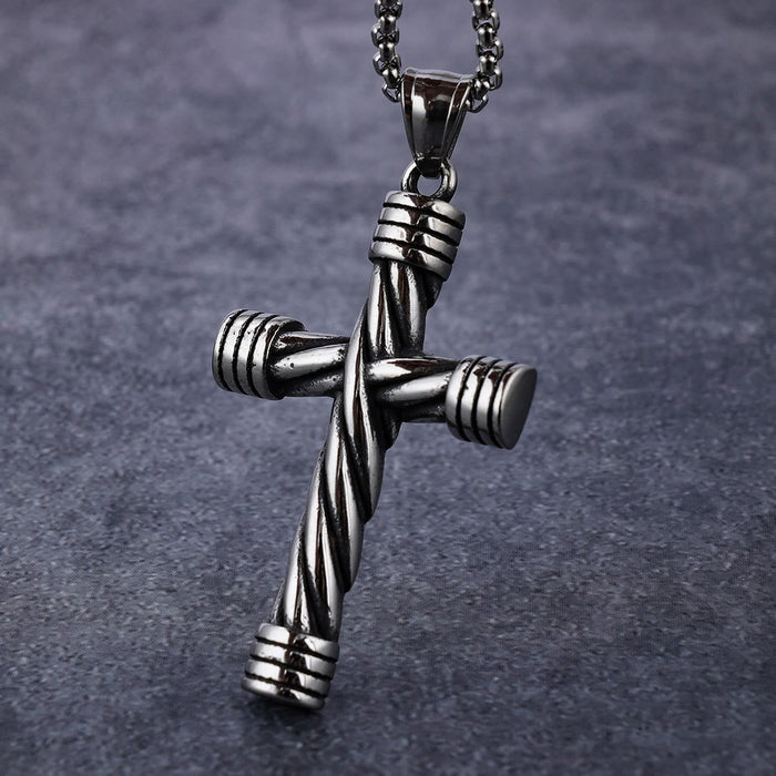 Vintage Twisted Steel Wire Wrap Cross Pendant Necklace: Timeless Emblem of Gentle Heavenly Guardianship