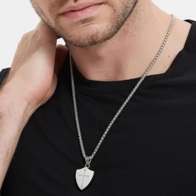 Double Sided Shield Rhinestone Cross Pendant Engraved Amor of God Joshua 1 Verse 9 Box Chain Necklace: Timeless Emblem of Gentle Heavenly Guardianship