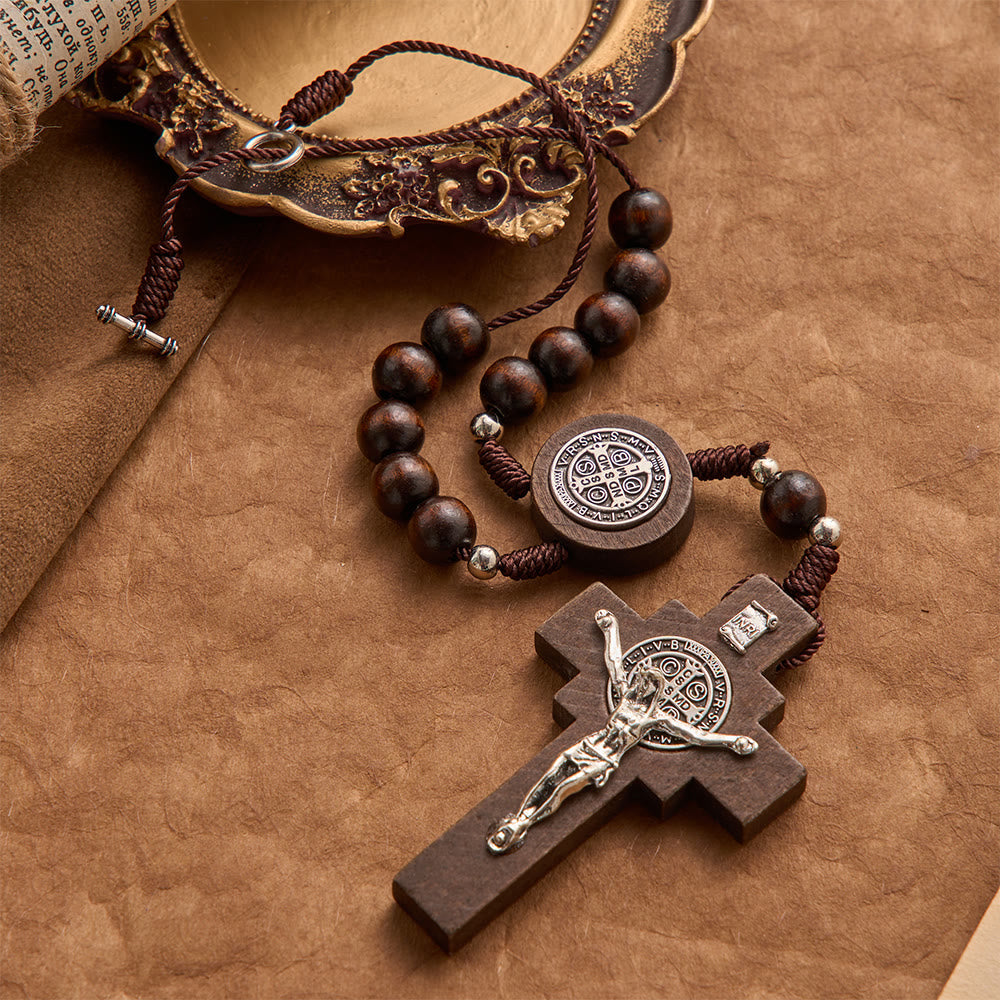Round Bead Car Rosary Crucifix Our Lady Embossed Medal Car Hanging Pendant: A Reminder of Merciful Divine Protection on Every Trip