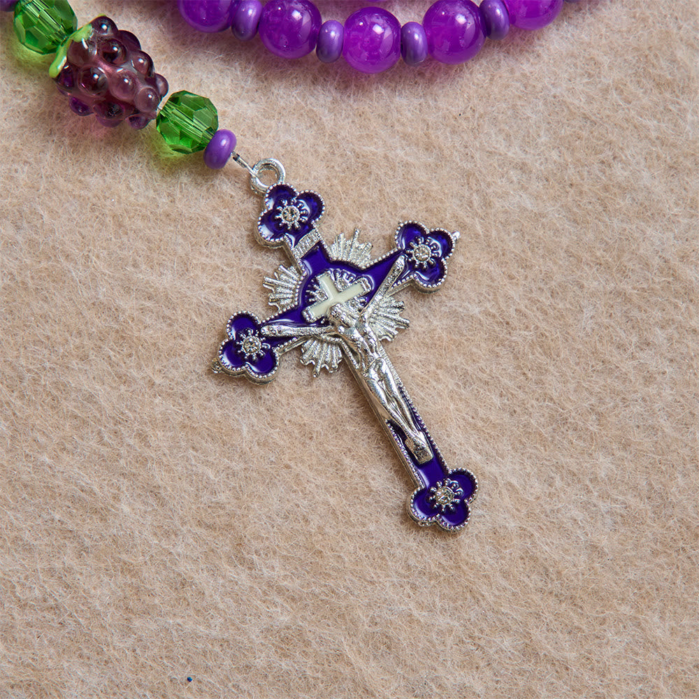 Grape Shaped Glass Bead Rosary With Enamel Crucifix: Emblem of Eucharistic Heavenly Blessing