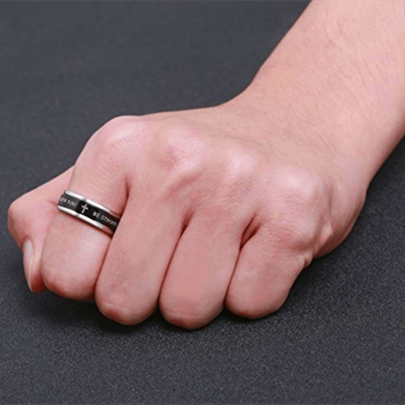 Engraved Cross Scripture Rotatable Anxiety Relief Wide Band Ring: Timeless Emblem of Unshakable Sacred Faith