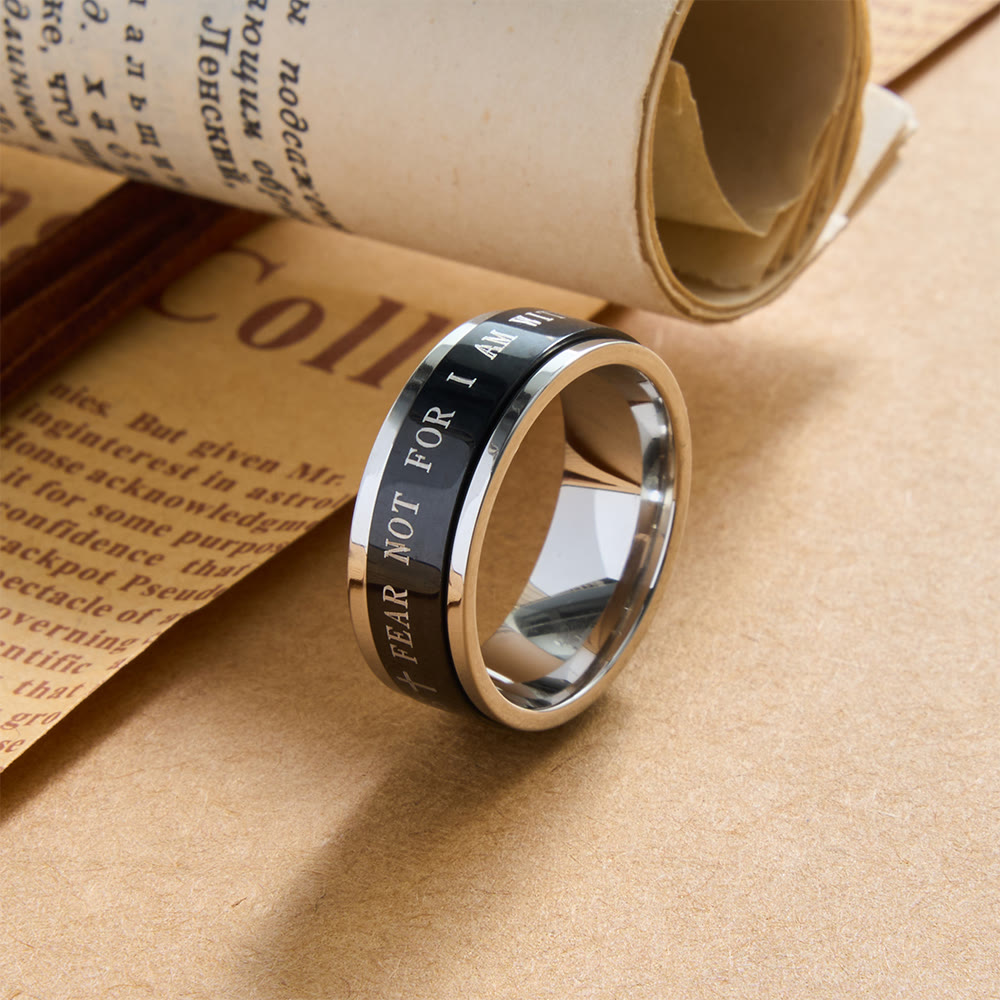 Engraved Cross Scripture Rotatable Anxiety Relief Wide Band Ring: Timeless Emblem of Unshakable Sacred Faith