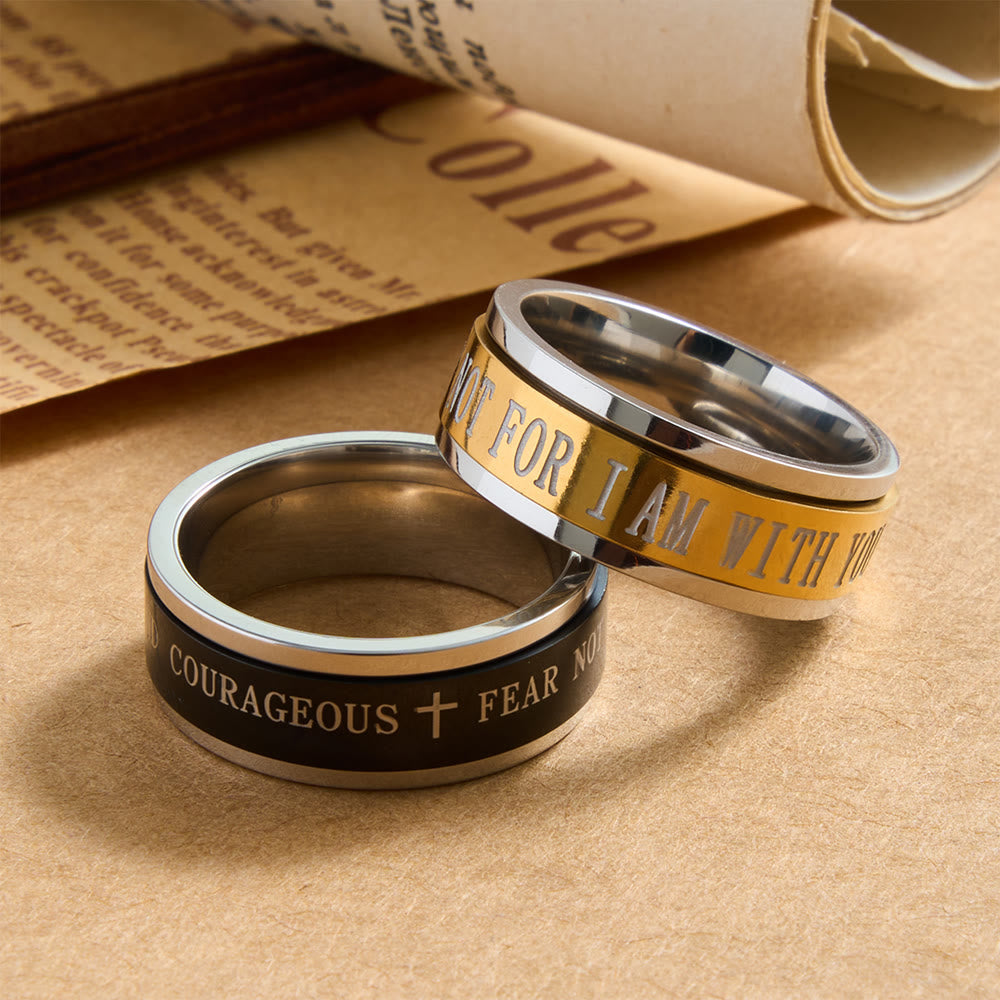 Engraved Cross Scripture Rotatable Anxiety Relief Wide Band Ring: Timeless Emblem of Unshakable Sacred Faith