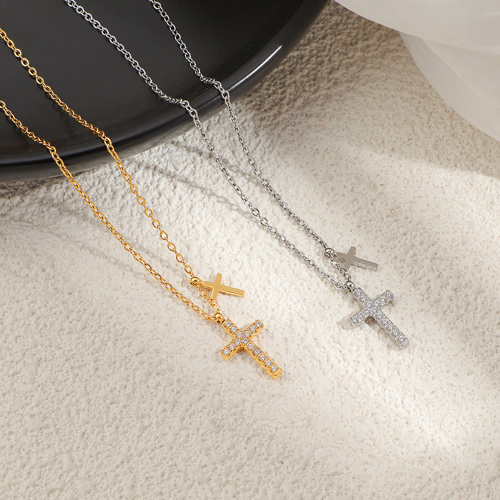 Dual-Layer Mini Cross Pendant Stacked Necklace: Timeless Emblem of Gentle Heavenly Guardianship