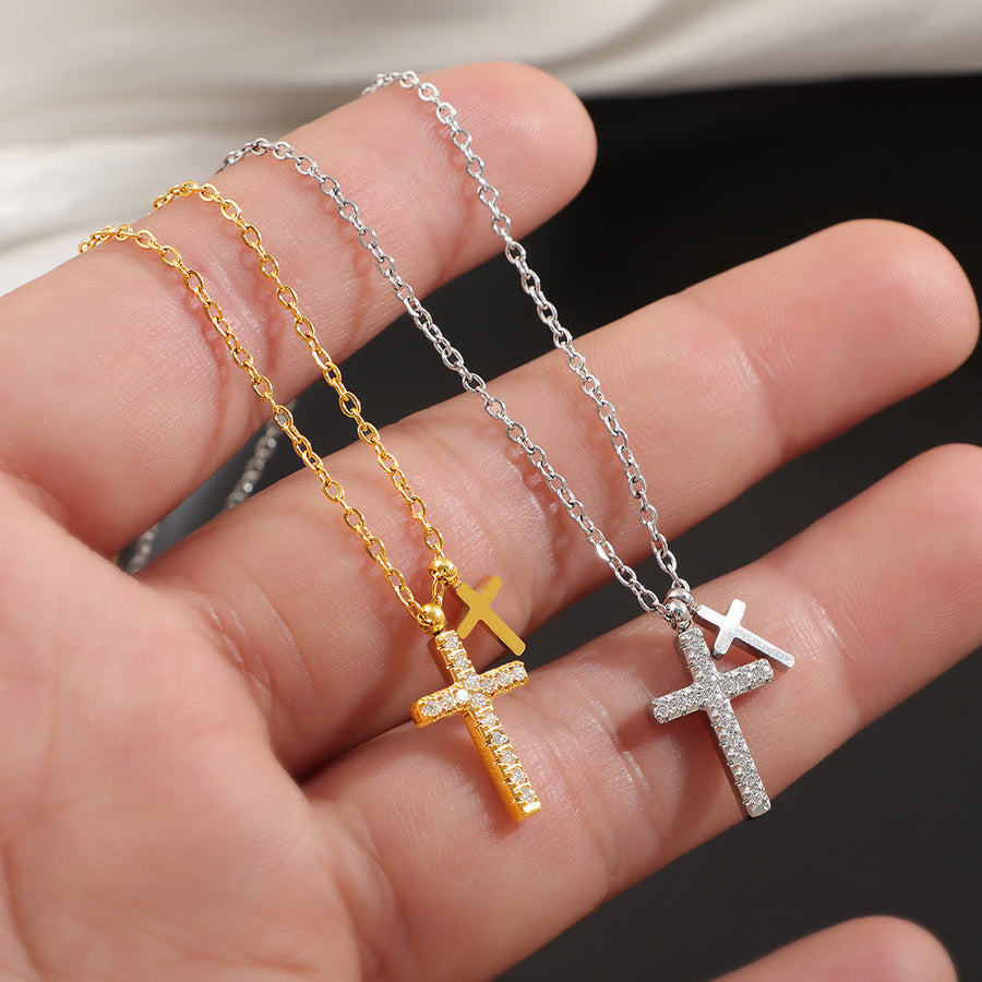 Dual-Layer Mini Cross Pendant Stacked Necklace: Timeless Emblem of Gentle Heavenly Guardianship