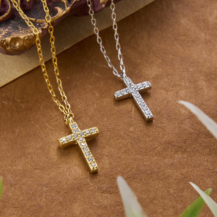 Dainty Sterling Silver Paved Accent Small Cross Daily Layering Necklace: Timeless Emblem of Gentle Heavenly Guardianship