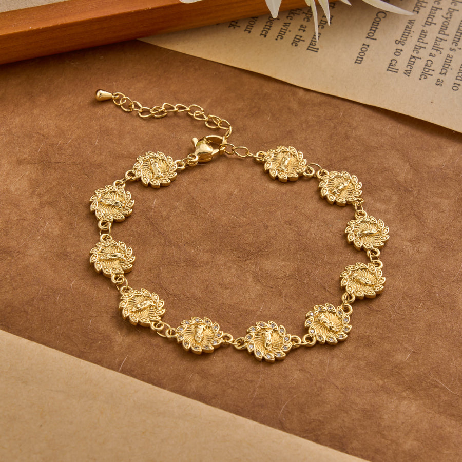 Our Lady of Guadalupe Radiant Petal Medallion Sparkle Trim Link Bracelet: Timeless Emblem of Gentle Heavenly Guardianship
