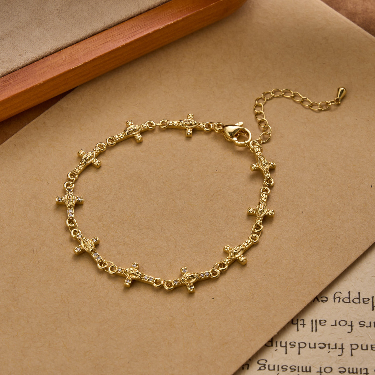 Our Lady of Guadalupe Inlaid Cross Sparkle Accent Link Bracelet: Timeless Emblem of Gentle Heavenly Guardianship