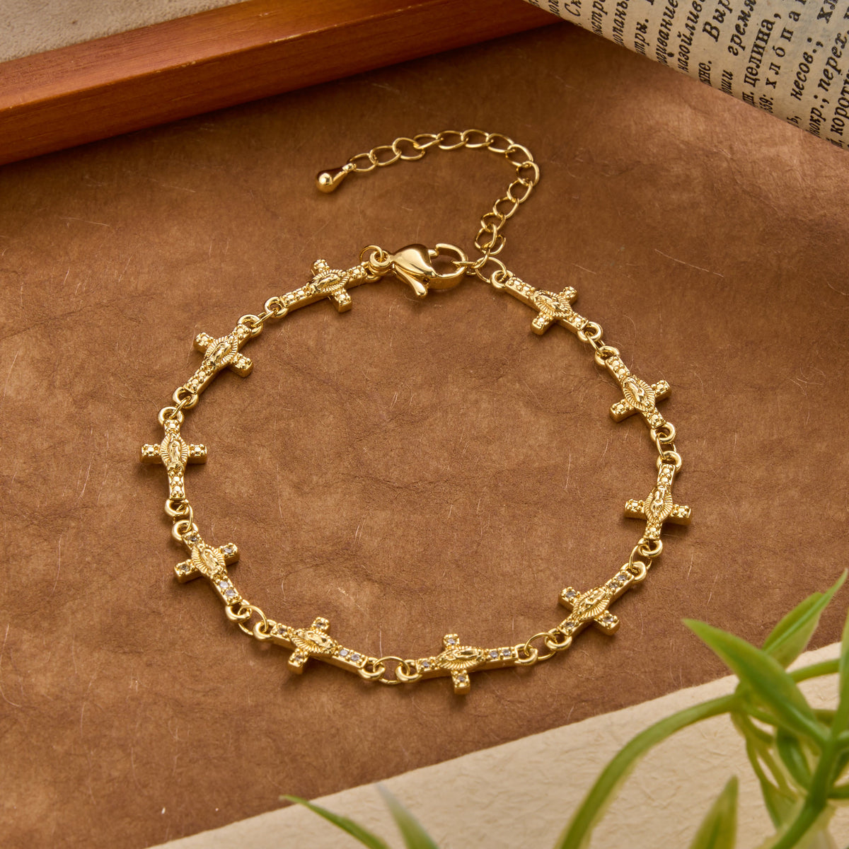 Our Lady of Guadalupe Inlaid Cross Sparkle Accent Link Bracelet: Timeless Emblem of Gentle Heavenly Guardianship