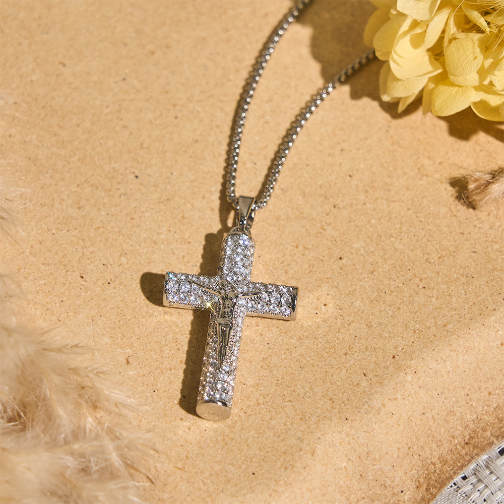 Jesus Crucifix Paved Necklace: Sparkling Detail for Faith & Daily Style