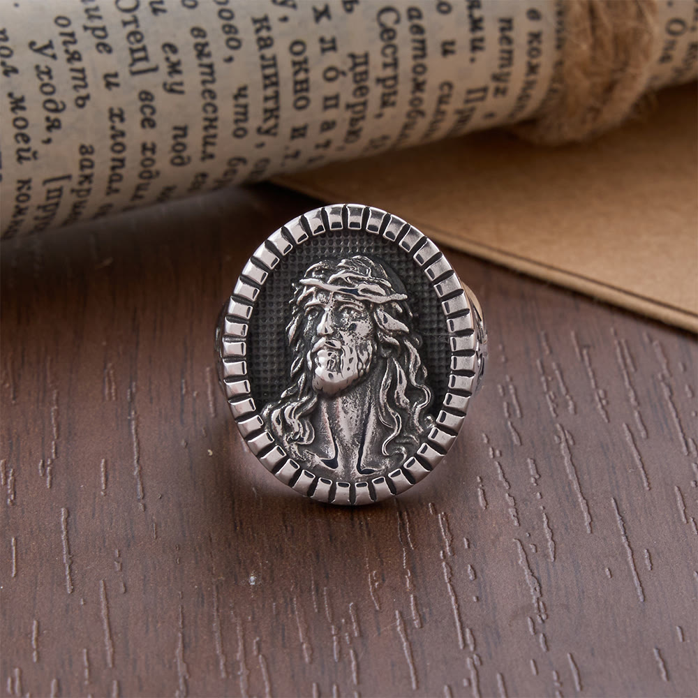 Vintage Christ Jesus Head Cross Blessing Ring