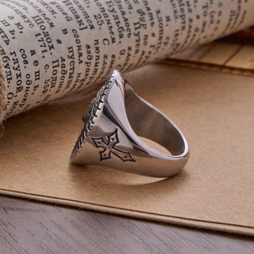 Vintage Christ Jesus Head Cross Blessing Ring
