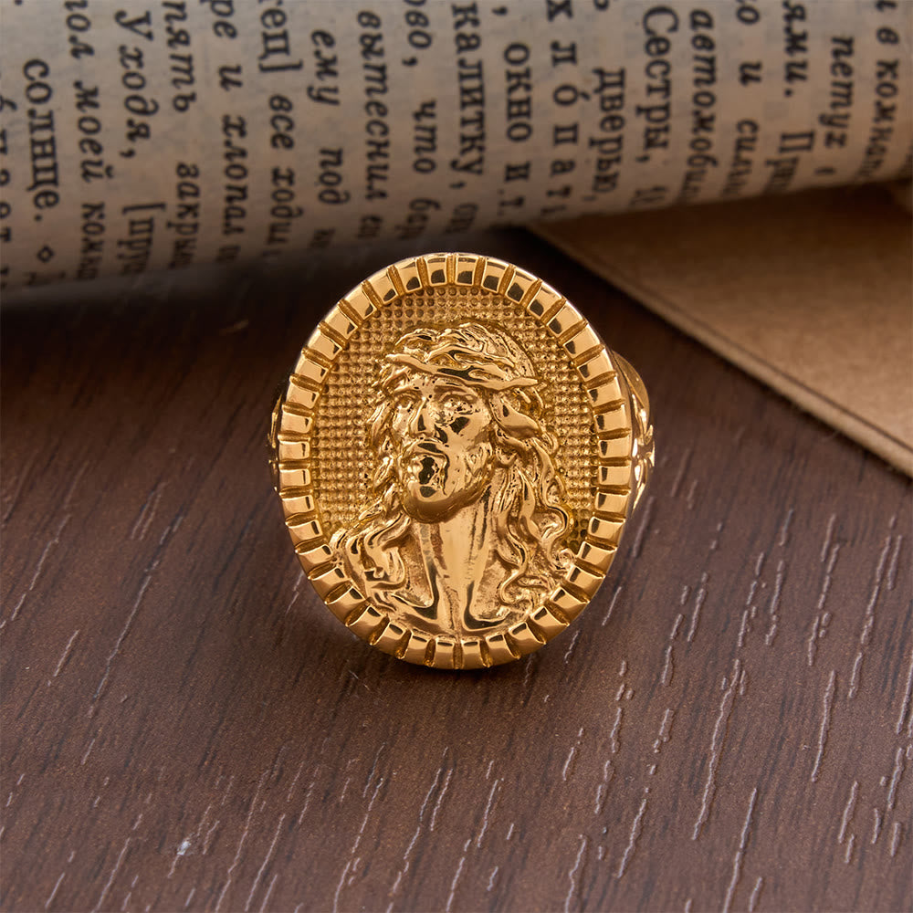 Vintage Christ Jesus Head Cross Blessing Ring