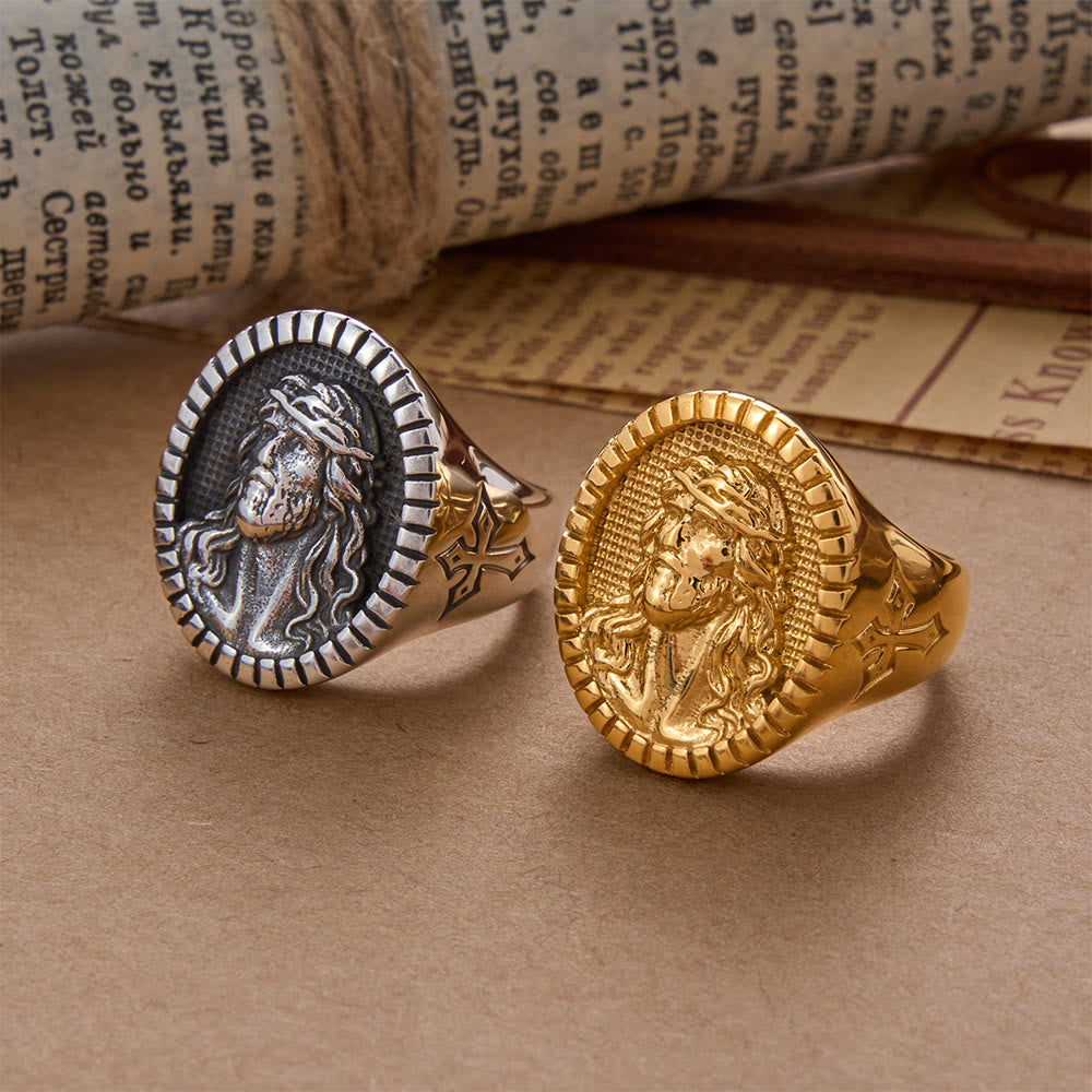 Vintage Christ Jesus Head Cross Blessing Ring