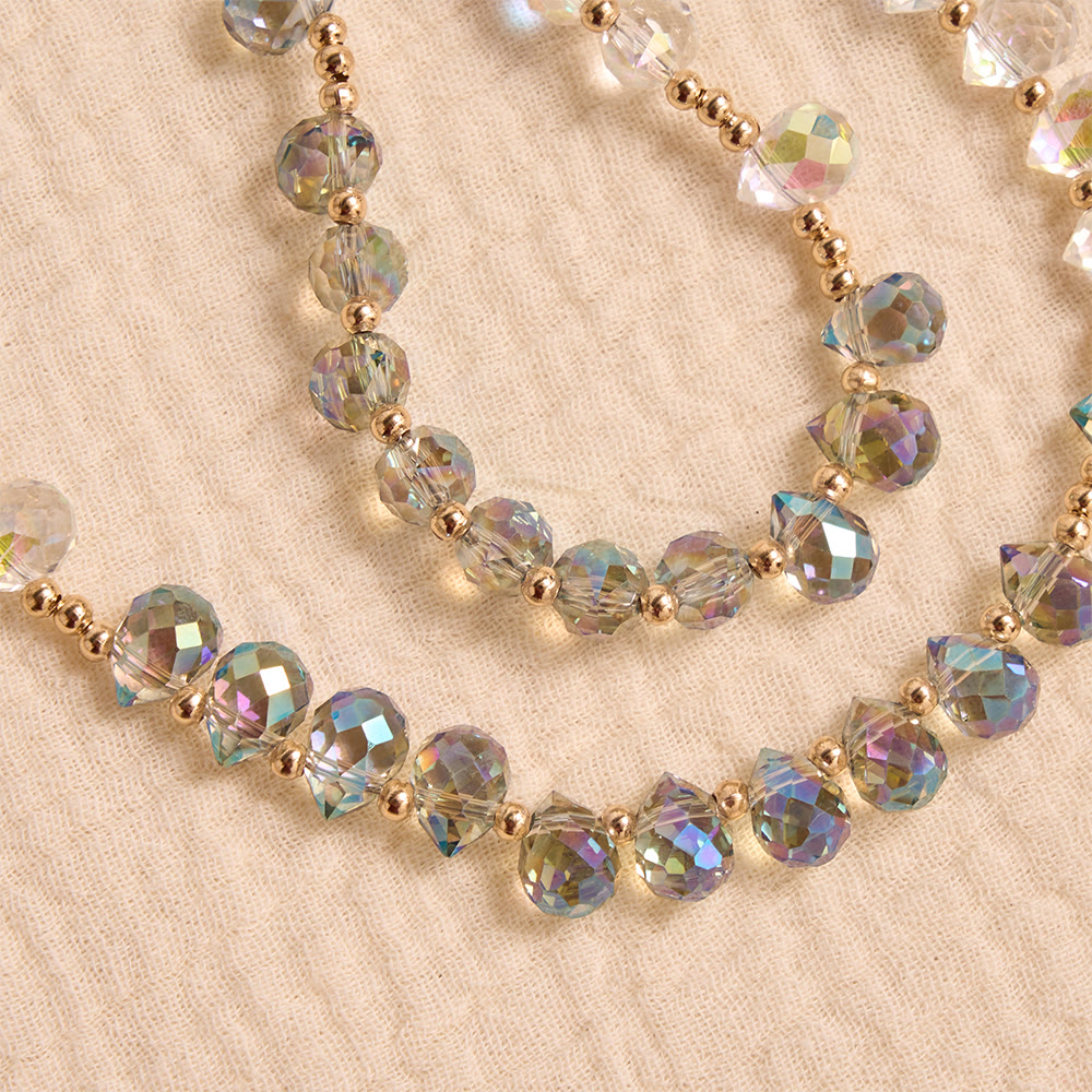 Gradient Iridescent Teardrop Glass Rosary With Jeweled Gilded Cross & Our Lady of Aparecida Medallion
