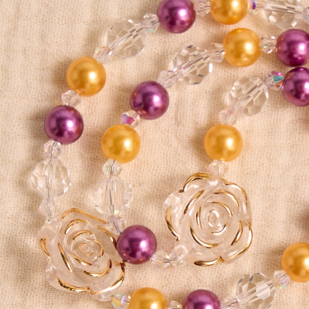 Molded Camellia Acrylic Rosary With Gilded Crucifix & Our Lady of Aparecida Filigree Medallion