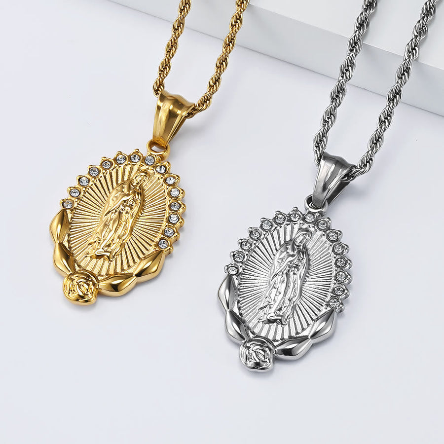 Luminous Zircon Our Lady Rose Rope Necklace: Token of Heavenly Benevolence