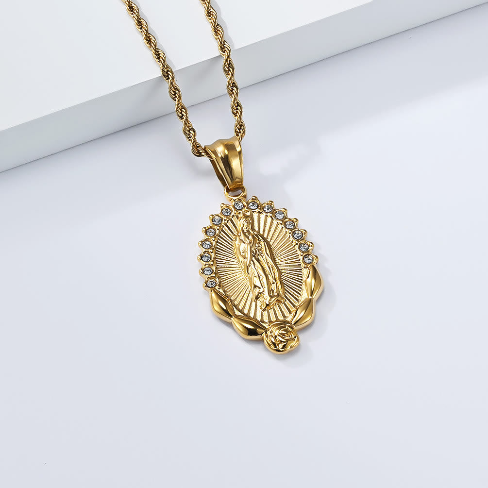Luminous Zircon Our Lady Rose Rope Necklace: Token of Heavenly Benevolence