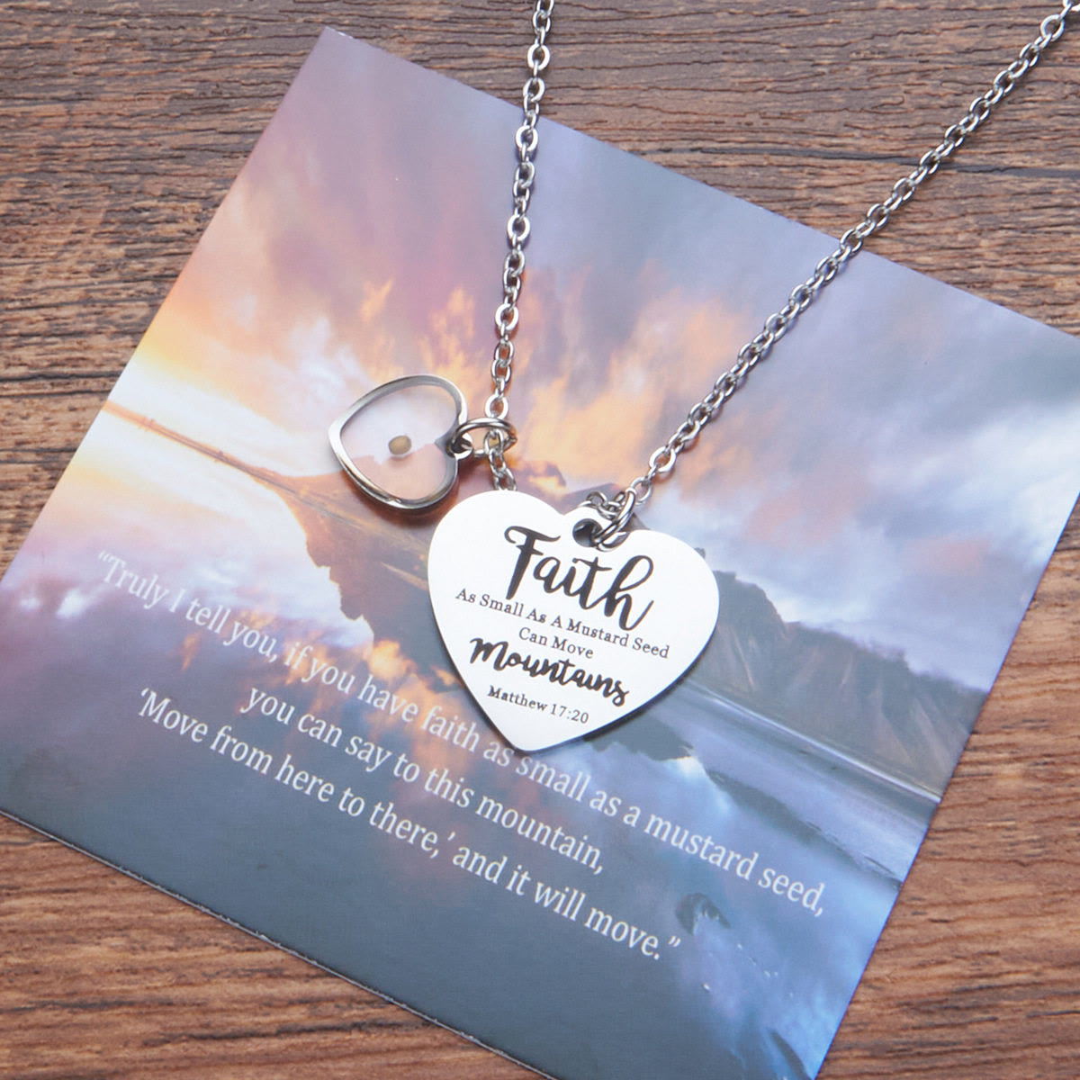 Dual Heart Locket Mustard Seed Matthew 17:20 Scripture Necklace: Emblem of Mighty Unwavering Faith