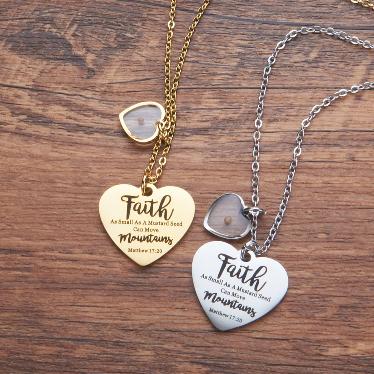 Dual Heart Locket Mustard Seed Matthew 17:20 Scripture Necklace: Emblem of Mighty Unwavering Faith