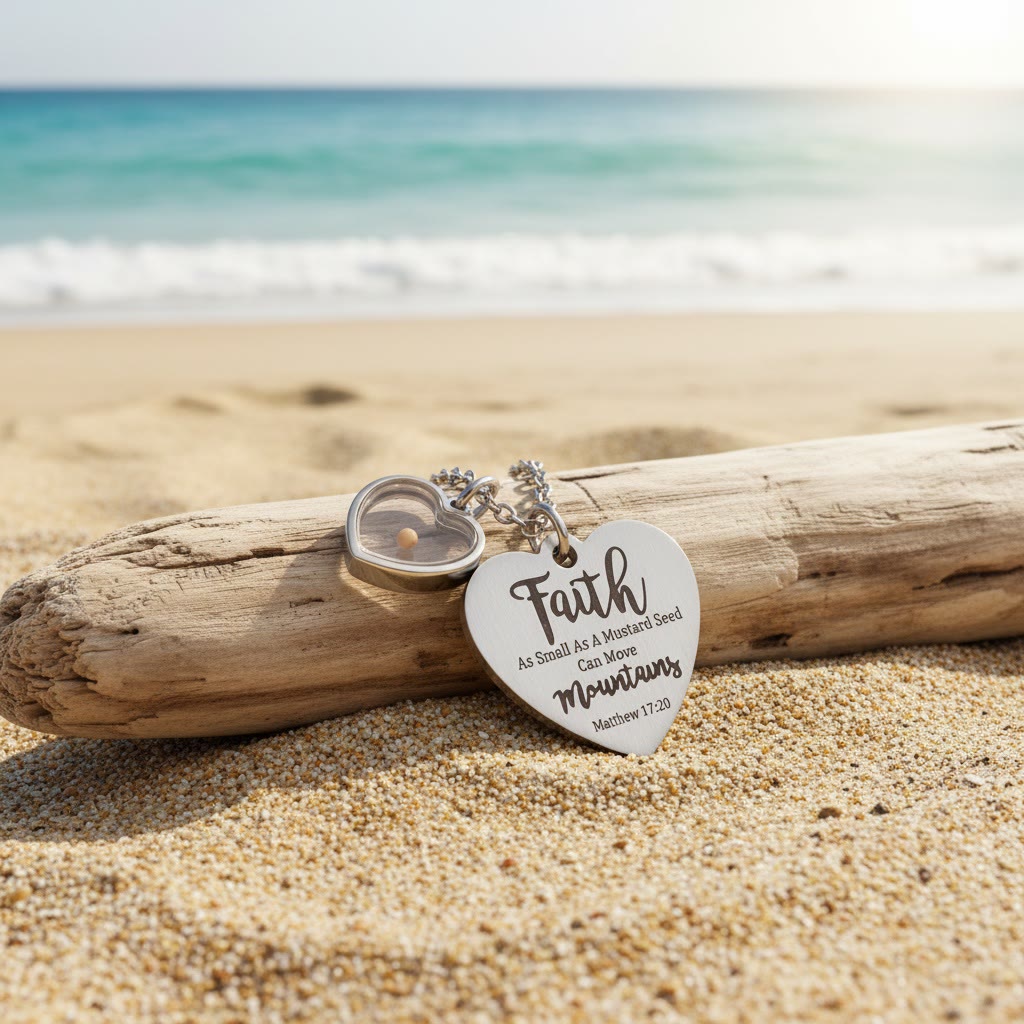 Dual Heart Locket Mustard Seed Matthew 17:20 Scripture Necklace: Emblem of Mighty Unwavering Faith