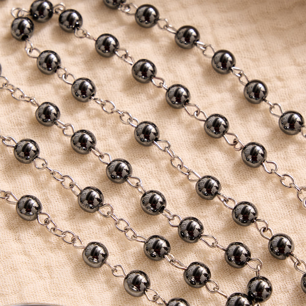 Portable Saint Benedict Hematite Rosary With Engraved Metal Storage Case