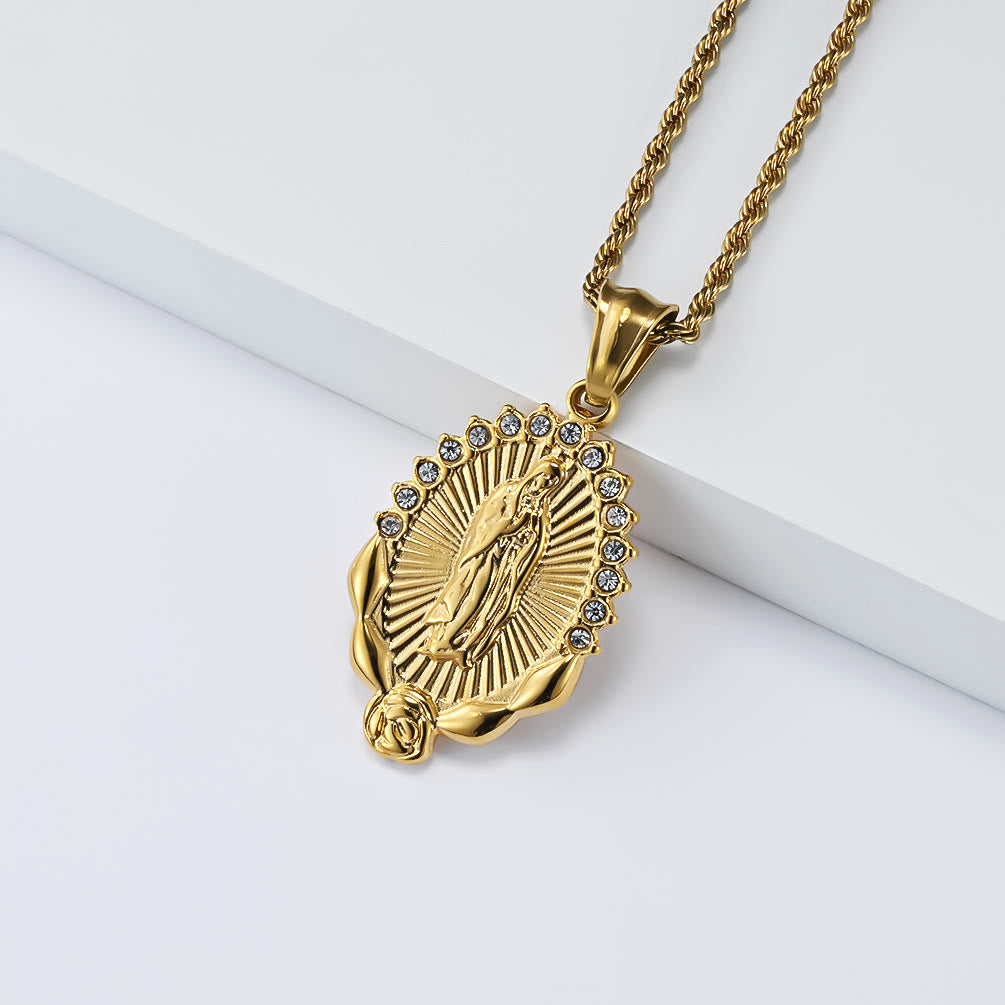 Luminous Zircon Our Lady Rose Rope Necklace: Token of Heavenly Benevolence