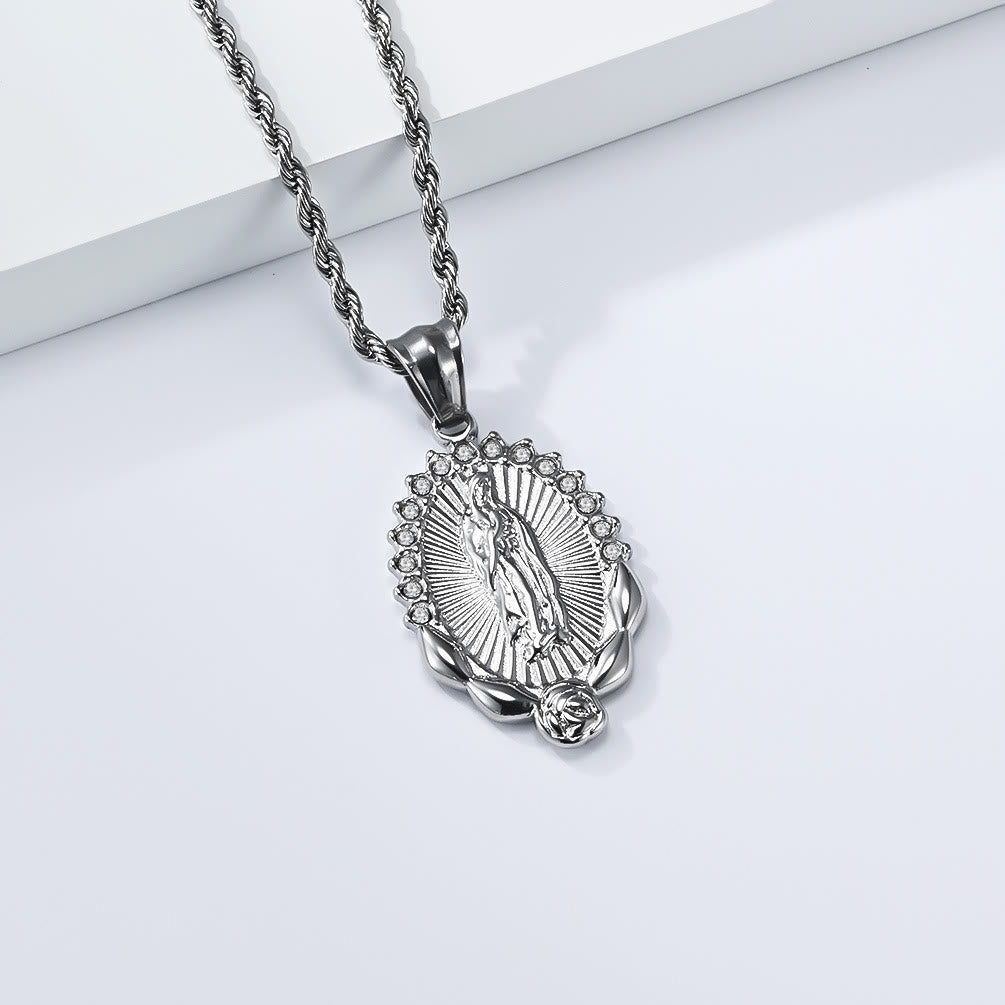 Luminous Zircon Our Lady Rose Rope Necklace: Token of Heavenly Benevolence
