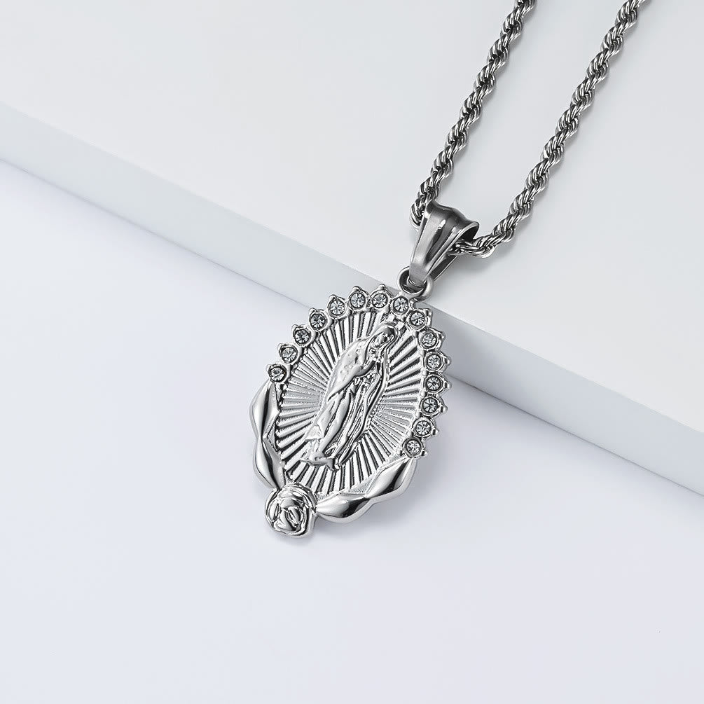 Luminous Zircon Our Lady Rose Rope Necklace: Token of Heavenly Benevolence