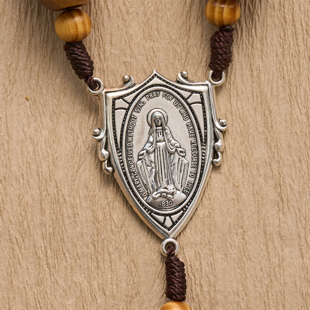 Hand Sanded Natural Pine Timber Wall Rosary With Our Lady