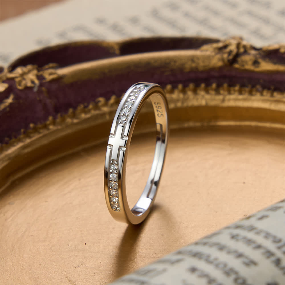 Dual Style Cross Sterling Silver Adjustable Couple Ring Set: Emblem of Unified Heavenly Covenant