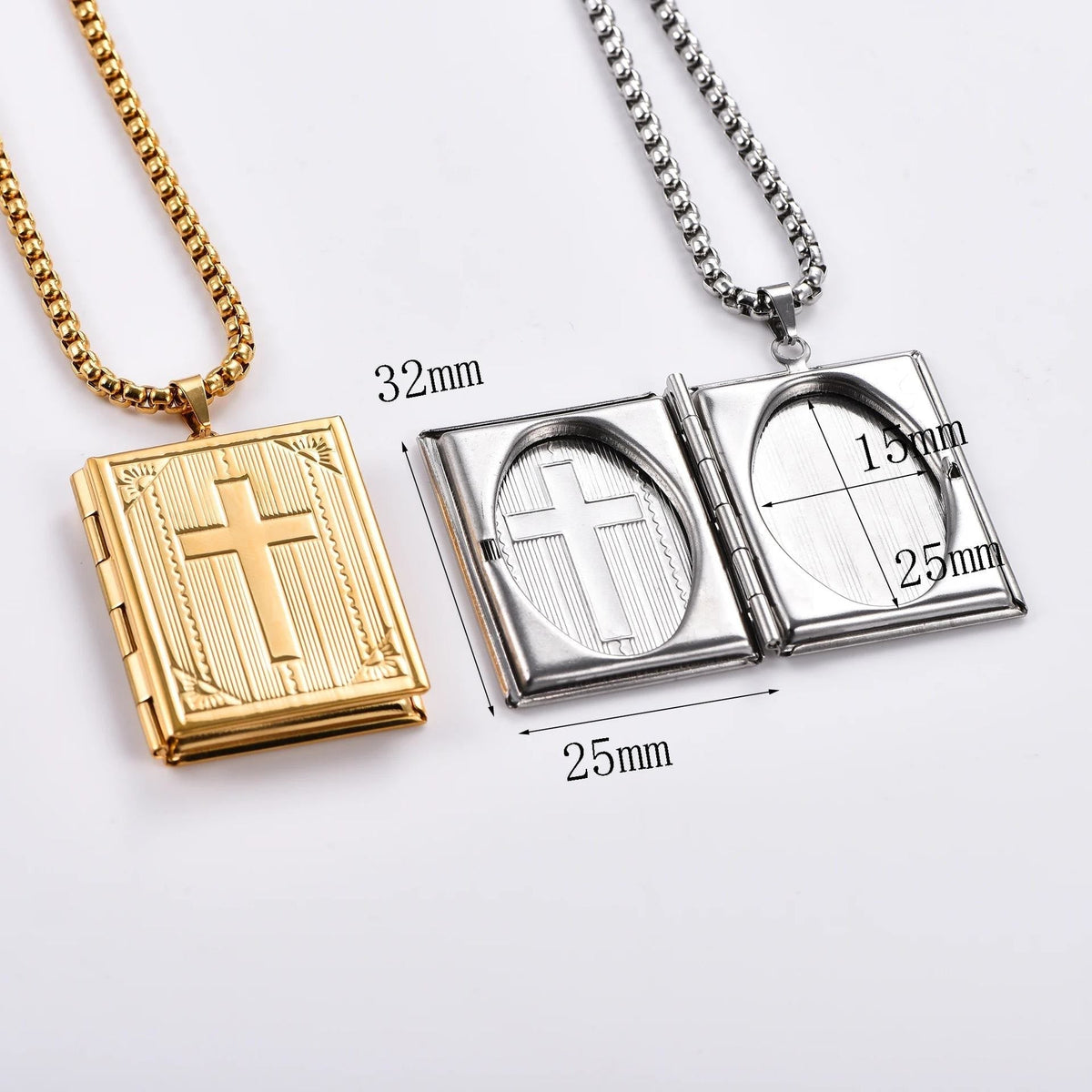 Hinged Book Locket Jesus Cross Pendant Necklace